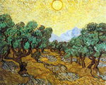 Riproduzione quadri di Vincent Van Gogh Ulivi con cielo giallo e sole