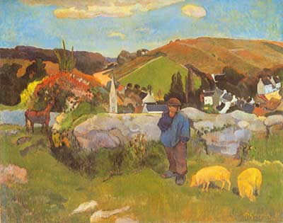 Gemaelde Reproduktion von Paul Gauguin Der große Herd in der Bretagne