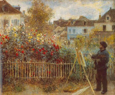 Pierre August Renoir Monet travaille dans son jardin reproduction-de-tableau
