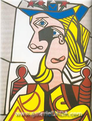 Roy Lichtenstein Femme avec chapeau fleuri reproduction-de-tableau