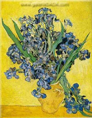 Vincent Van Gogh Vase avec des irises sur un fond jaune reproduction-de-tableau