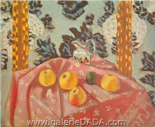 riproduzione-quadri-di Henri Matisse Natura morta con mele su un panno rosa