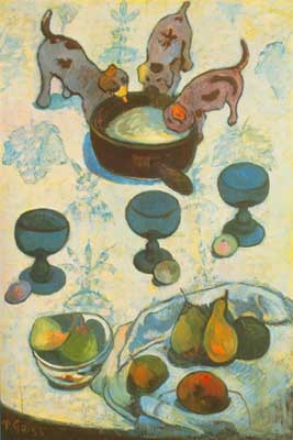 riproduzione-quadri-di Paul Gauguin Ancora - Vita con i cuccioli