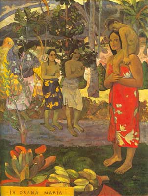 riproduzione-quadri-di Paul Gauguin Salutiamo Thee Maria (La Orana Maria)